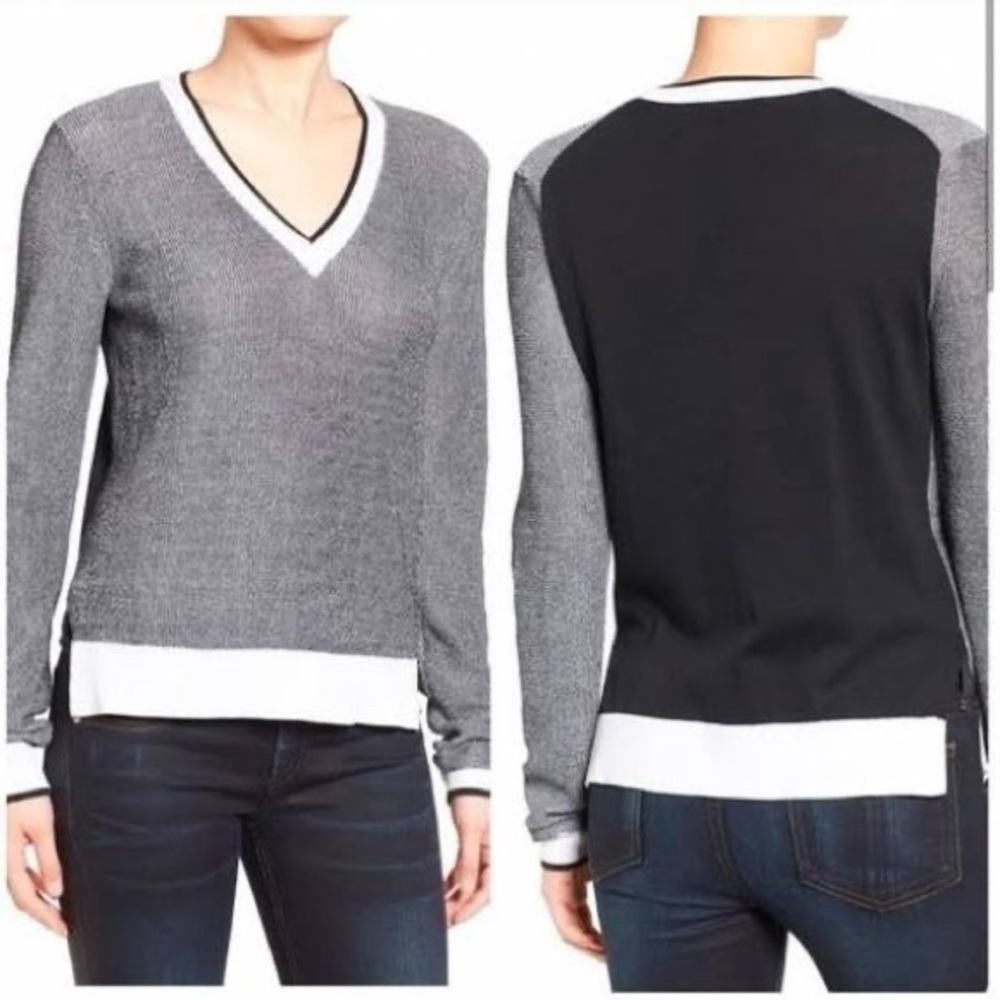 Rag & Bone Sweater Classic V-Neck Ainsley Style Grey White Black Knit Size Small